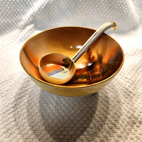 Vintage Noritake Hand Painted Made in Japan 2 pieces Ladle Bowl Lusterware - Picture 1 of 8